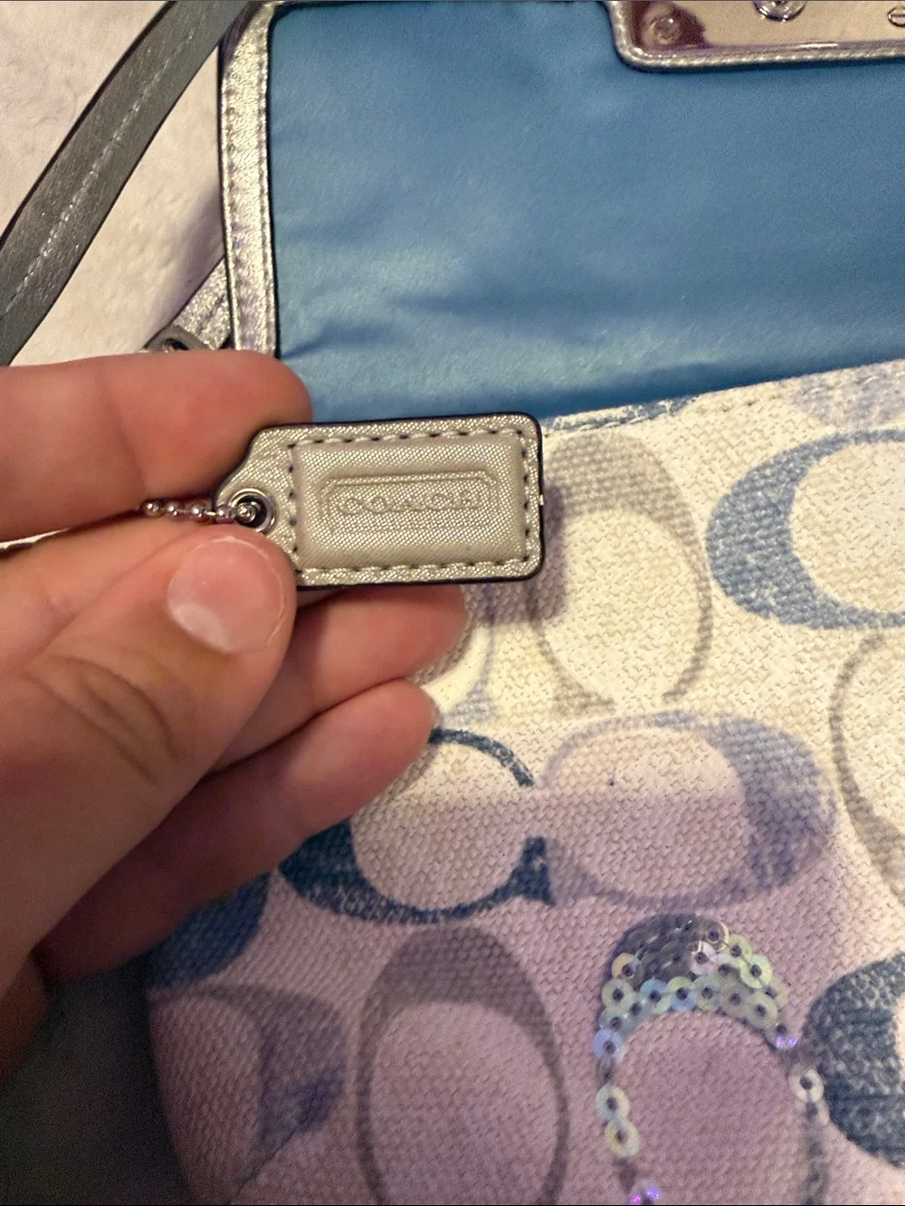 Coach Metallic Silver and Ivory Signature Wristlet